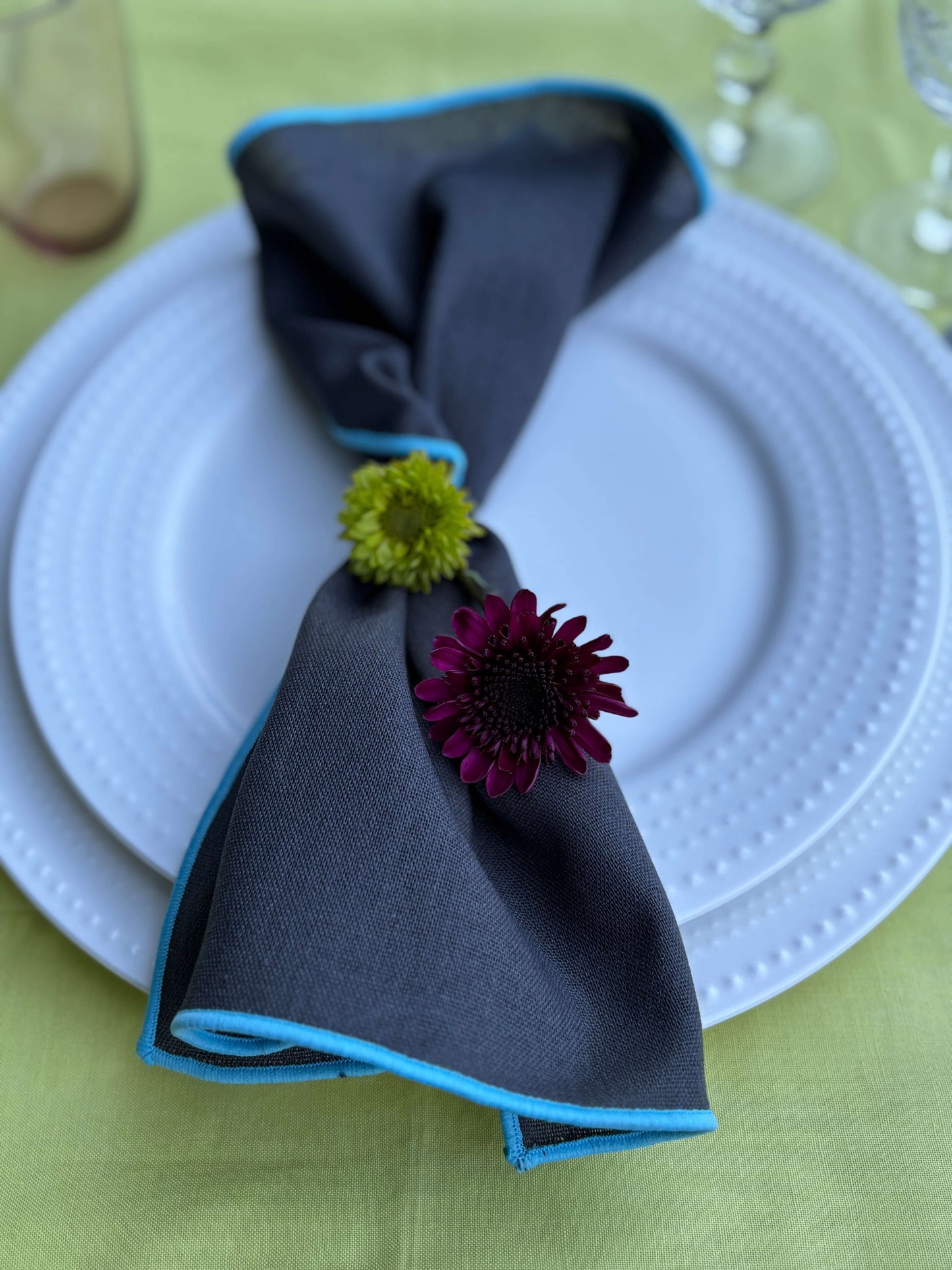 Grey and Blue Cloth Napkins
