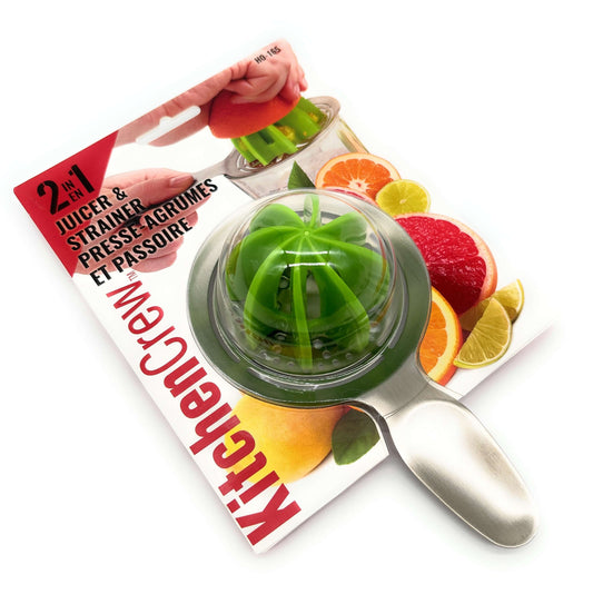 Compact KitchenCrew 2 in 1 Juicer effortlessly extracts fresh juice while straining, perfect for quick morning drinks.