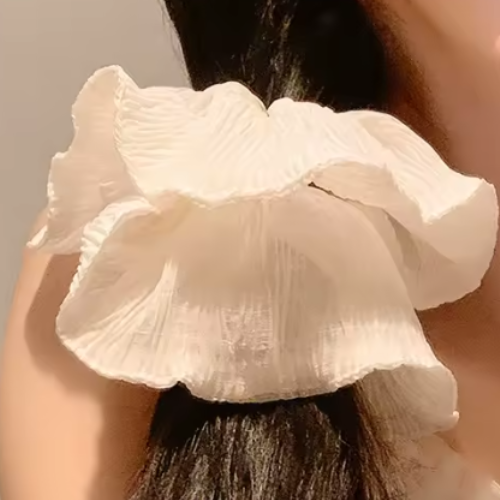 Oversized Korean Pleated Scrunchie - Jumbo Hair Tie - White