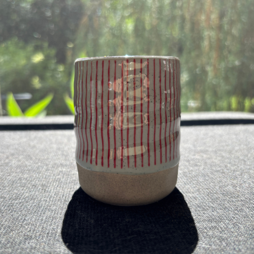 Japanese-Style Ceramic Mug - Red Stripes