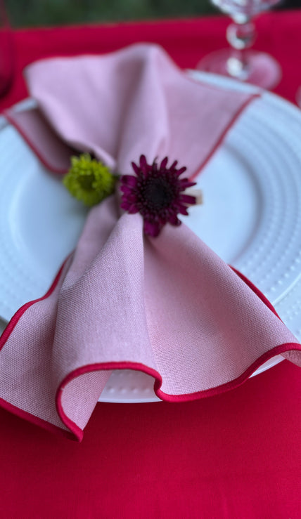 Set of 4 cotton linen cocktail napkins in assorted colors, washable, 30x30 cm — Lot de 4 serviettes de table en coton et lin, couleurs variées, lavables, 30x30 cm, Reyca