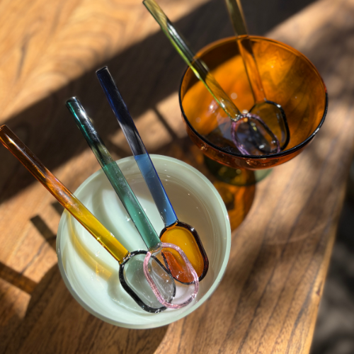 Handblown Glass Dessert Bowls - Colorful Pedestal Collection