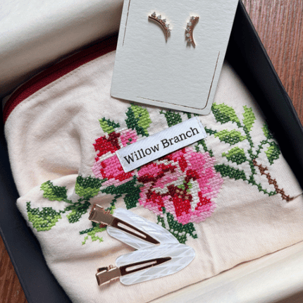 Pouch & Earrings Gift Box – Handmade Pouch, Climber Earrings & Hair Clips
