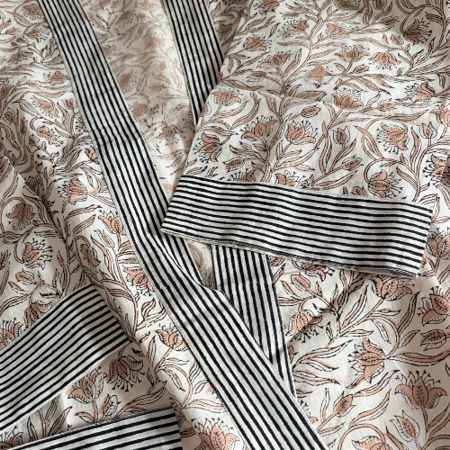 Block-Print Kimono-Style Robe – Cream Floral
