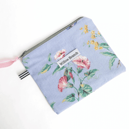 Handmade Blue Floral Flat Zipper Pouch