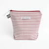 Pochette zippée rayée rouge et blanc faite main 