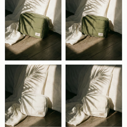 Trousse de toilette matelassée en coton blanc