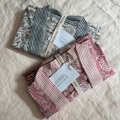 Block-Print Kimono-Style Robe – Blush Pink