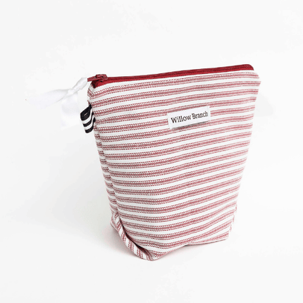 Handmade Red & White Striped Zipper Pouch