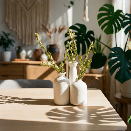 Ensemble de 3 vases en céramique au style minimaliste nordique - Beige