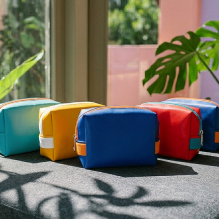 Trousse de maquillage jaune et blanche colorée