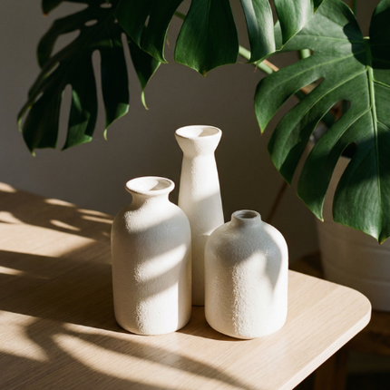 Ensemble de 3 vases en céramique au style minimaliste nordique - Beige