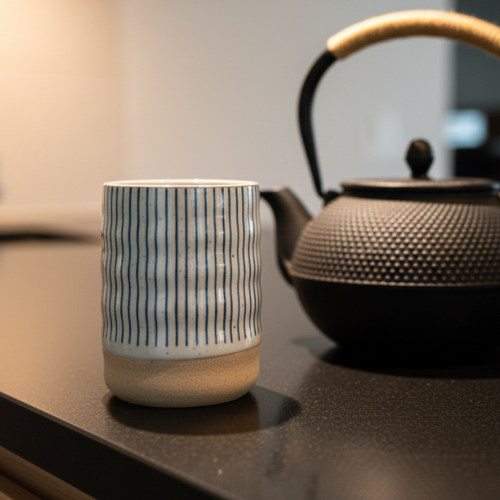 Japanese Ceramic Mug - Blue Stripes