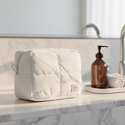 Quilted Cotton Cloud Cosmetics Bag - White