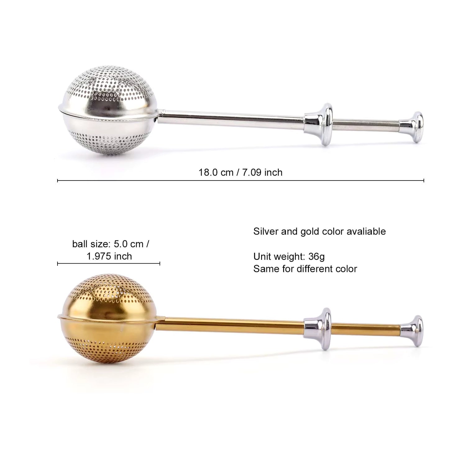 Ball Shape Tea Infuser with Push Handle - Stainless Steel Loose Leaf Strainer (Silver)