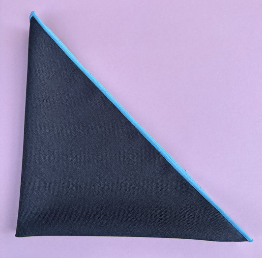 Cotton Linen Cocktail Napkins - Charcoal Gray with Blue Trim (Set of 4)