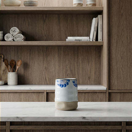 Mugs japonais en céramique  - Motif floral bleu (Ensemble de 2 ou 4) 