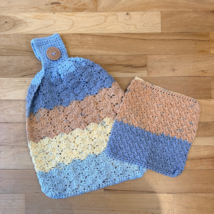 Ensemble artisanal torchon suspendu et débarbouillette - Collection Lucie