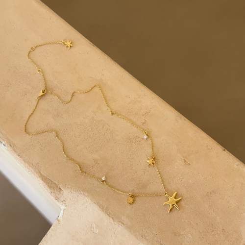 Collier à breloques étoile de mer et soleil – plaqué or
