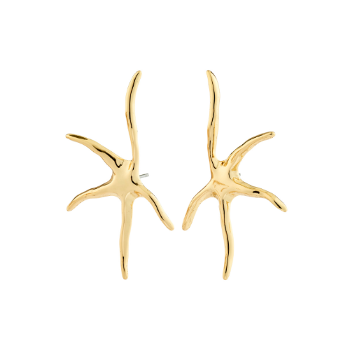 Gold starfish-shaped earrings on a white background