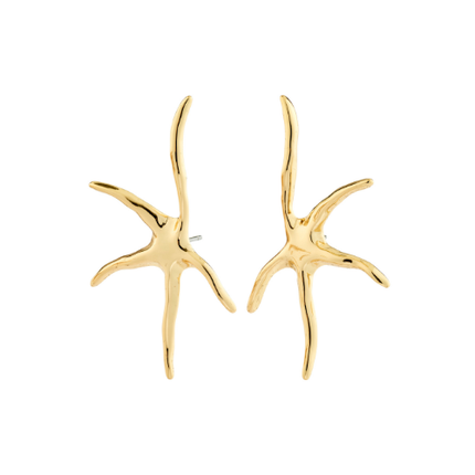 Gold starfish-shaped earrings on a white background