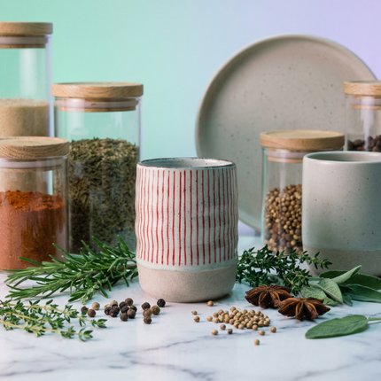 Mugs japonais en céramique - Rayures rouges (Ensemble de 2 ou 4) 