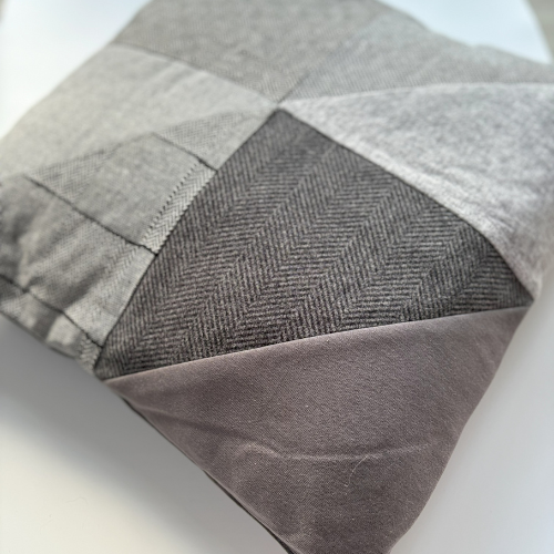 Geometric Patchwork Throw Pillow - Multi-Texture Gray