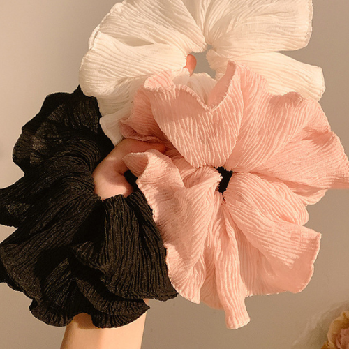 Oversized Korean Pleated Scrunchie - Jumbo Hair Tie - Black