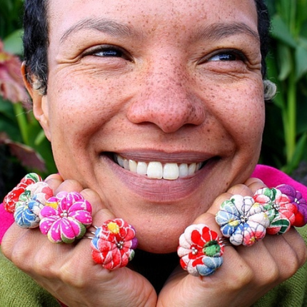 Bague florale en tissu -M2