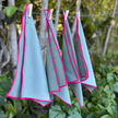 Serviettes de cocktail en coton et lin - Kaki avec bordure rose (lot de 4) 