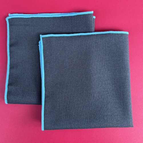 Serviettes de cocktail en coton et lin - Gris anthracite avec bordure bleue (lot de 4)