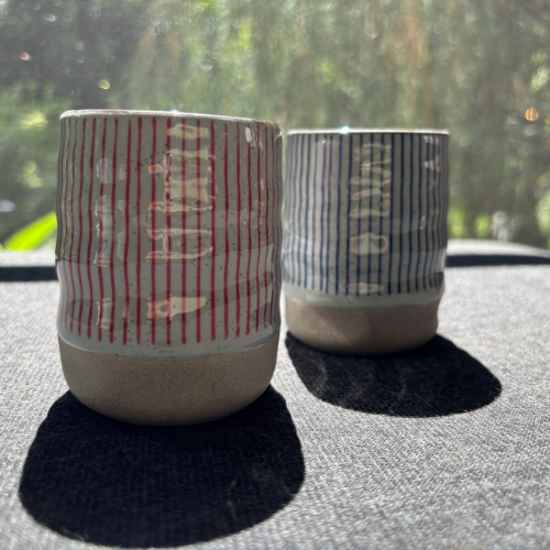 Japanese-Style Ceramic Mug - Red Stripes