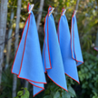 Cotton Linen Cocktail Napkins - Light Blue with Orange Trim (Set of 4)