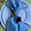 Cotton Linen Cocktail Napkins - Light Blue with Orange Trim (Set of 4)