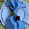Cotton Linen Cocktail Napkins - Light Blue with Orange Trim (Set of 4)