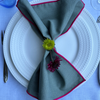Serviettes de cocktail en coton et lin - Kaki avec bordure rose (lot de 4) 