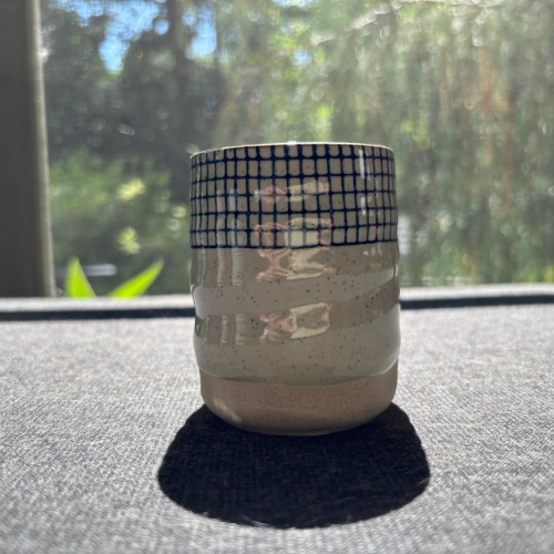 Japanese-Style Ceramic Mug - Blue Grid