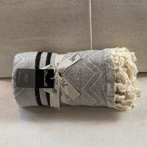 Turkish-Style Knit Throw Blanket with Fringe