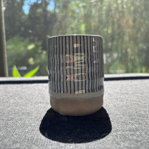 Japanese-Style Ceramic Mug - Blue Stripes