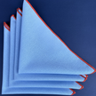 Cotton Linen Cocktail Napkins - Light Blue with Orange Trim (Set of 4)