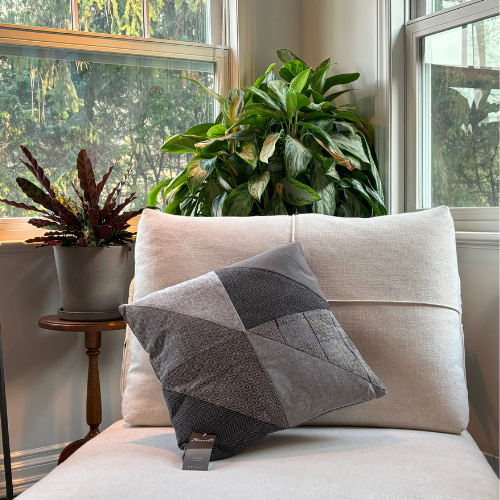 Geometric Patchwork Throw Pillow - Multi-Texture Gray
