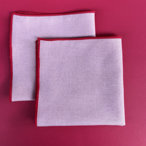 Cotton Linen Cocktail Napkins - Pink with Red Trim (Set of 4)