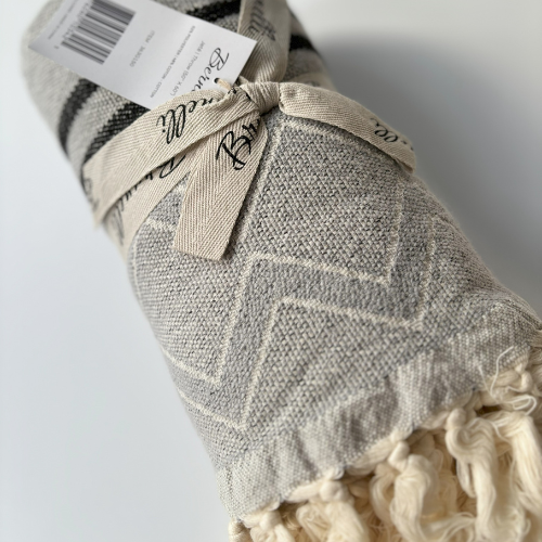 Turkish-Style Knit Throw Blanket with Fringe