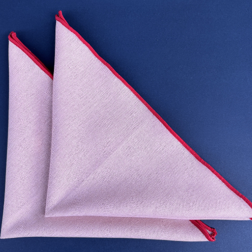 Cotton Linen Cocktail Napkins - Pink with Red Trim (Set of 4)