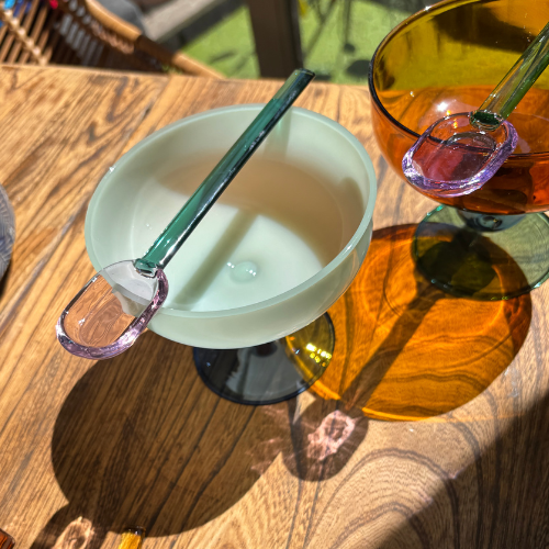 Hand-blown Glass Dessert Bowl - Amber, Purple & Green