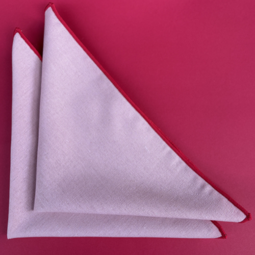 Cotton Linen Cocktail Napkins - Pink with Red Trim (Set of 4)