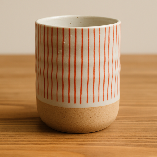 Japanese-Style Ceramic Mug - Red Stripes