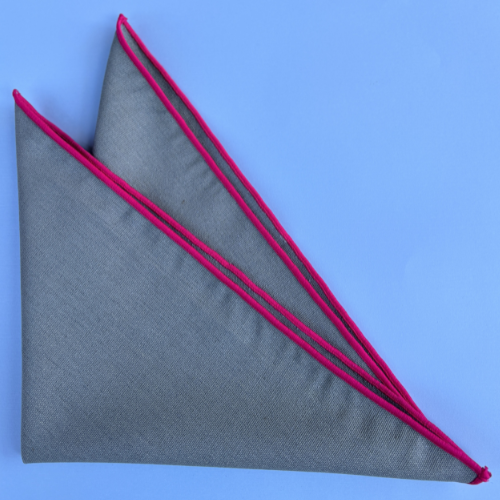 Cotton Linen Cocktail Napkins - Khaki with Pink Trim (Set of 4)