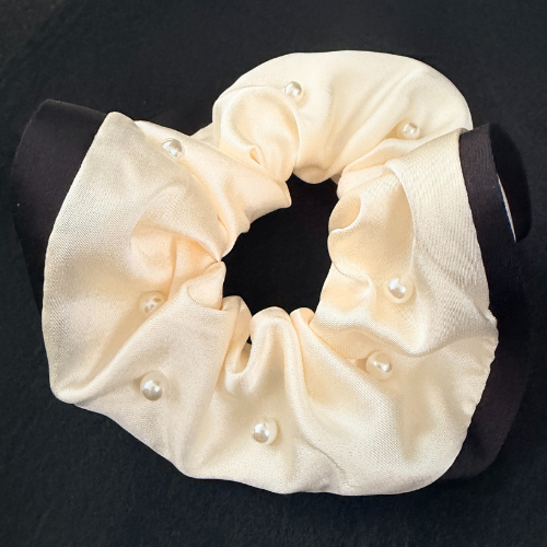 Pearl Satin Scrunchie - White