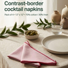 Serviettes de cocktail en coton et lin - Roses avec bordure rouge (Lot de 4) 